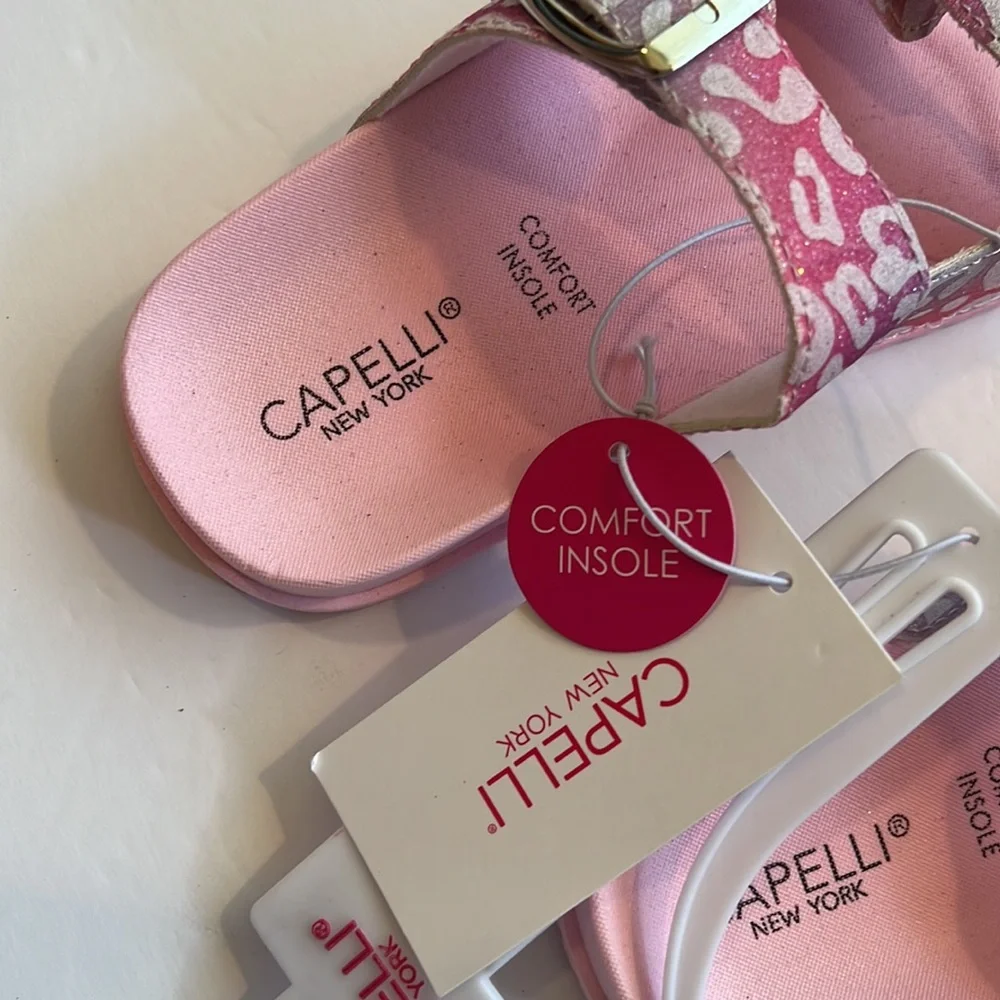 NWT👡 Elli by Capelli of New York Girl's Double Strap Buckle Slides SZ-12/13